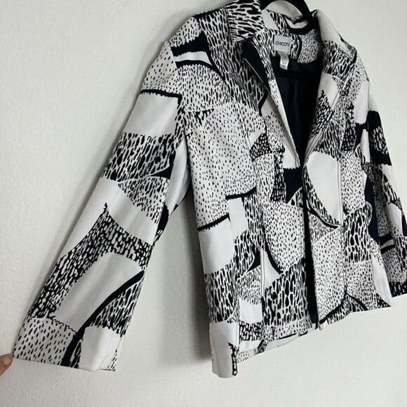 Chicos Women Size 1 White & Black Polkadot Patchwork Jacket Coat Blazer NWOT - Picture 8 of 11